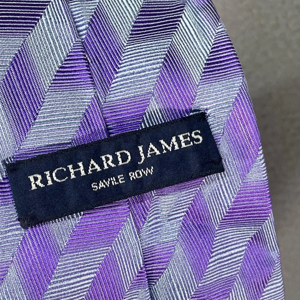 Richard‎ James Savile Row Silk Tie Purple Chevron England Mens Necktie